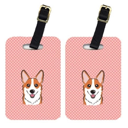 Carolines Treasures Carolines Treasures BB1254BT Pair Of Checkerboard Pink Corgi Luggage Tags BB1254BT